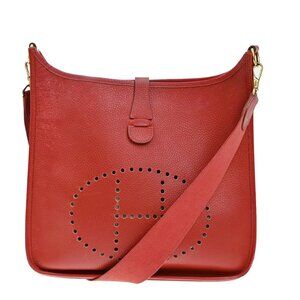 HERMES Evelyn GM Shoulder Bag Circle Z Taurillon Clemence Leather Red